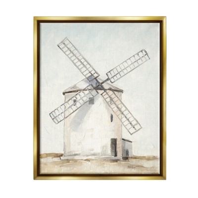 Stupell Industries Windmill Farm Landscape Neutral Blue Brown Painting