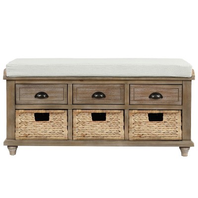 NicBex Modern 42" Storage Bench with 3 Drawers and 3 Rattan Baskets for Entryway and Living Room