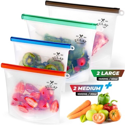 Reusable Silicone Food Storage Bags - 4-pack Food Grade Eco-Friendly Preservation Airtight Seal Bags For Storing Food Vegetables Fruits, Liquids and More