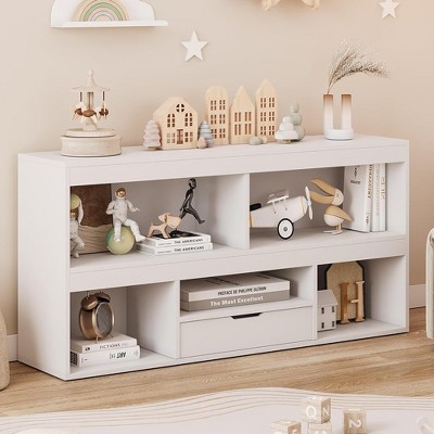 Garvee Toy Storage Organizer 5 Cubes Kids Bookshelf with Drawer Wooden Storage Cabinet Playhouse Shelves Cabinet for Playroom, Nursery, Kids Room