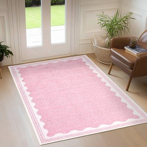 Modern Washable Area Rug for Living Room, Bordered Print Floor Rug with Non Slip Backing, Low Pile Stain Resistant Indoor Carpet for Bedroom - 1 of 4