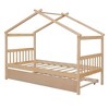 CAVINAS Twin Size Bed Frame, Wooden House Bed with Pull-Out Trundle, House-Shaped Bed for Kids, Teens, Girls, Boys - 4 of 4