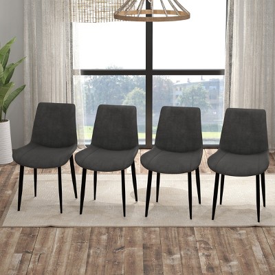 Set of 4 Dining Chairs PU Leather Seat Metal Legs Home Kitchen Accent Side Chair Dark Gray - Gray