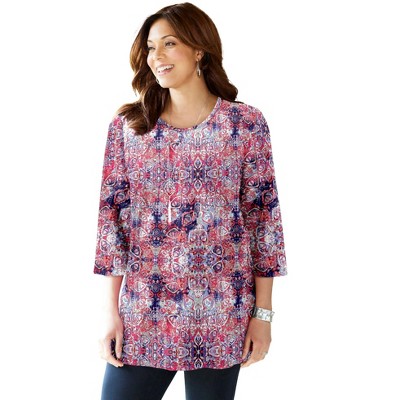 Catherines Women's Plus Size Easy Fit 3/4-Sleeve Scoopneck Tunic