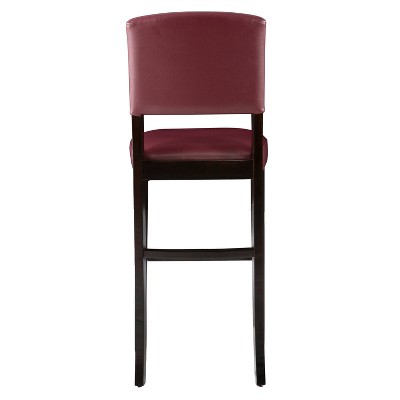 Espresso Wood Bar Stool with Red Faux Leather Upholstery
