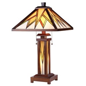 Chloe Lighting Lamorak Tiffany-Style Mission 3 Light Double Lit Wooden Table Lamp 15" Shade - 1 of 3