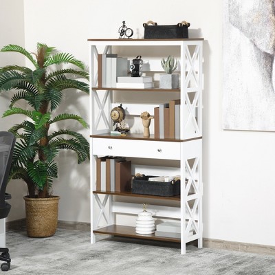 White and Dark Wood 4-Tier Etagere with Drawer