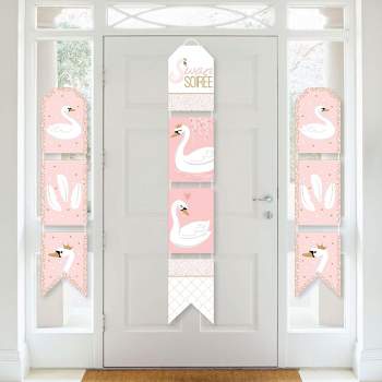 Big Dot of Happiness Swan Soiree - Hanging Vertical Paper Door Banners - White Swan Baby Shower or Birthday Party Wall Decor Kit - Indoor Door Decor