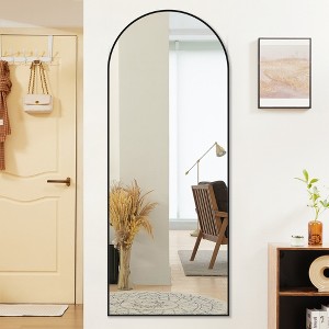 MAYEERTY 64" Arched Full Length Mirror Aluminum Alloy Frame Floor Mirror for Standing Leaning or Hanging,Black - 1 of 4