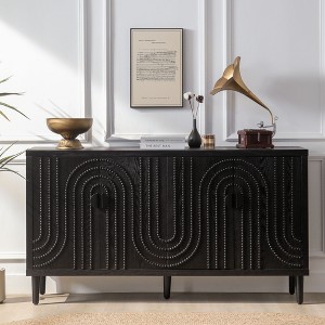 59" Modern Sideboard Cabinet with Decorative Nailhead Accents, 4-Door Storage for Dining Room, Living Room, Hallway - 1 of 4