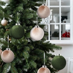 25-Pack Flocked Velvet Christmas Tree Ball Ornaments Set, Decorative Hanging Baubles, Shatterproof Plastic Decorations for Wreath Garland - 1 of 4