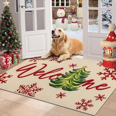 Door 32 inchx 48 inch Welcome Doormat Non Slip Tree Front Entryway Indoor Outdoor Washable Low Profile Floor Carpet Xmas
