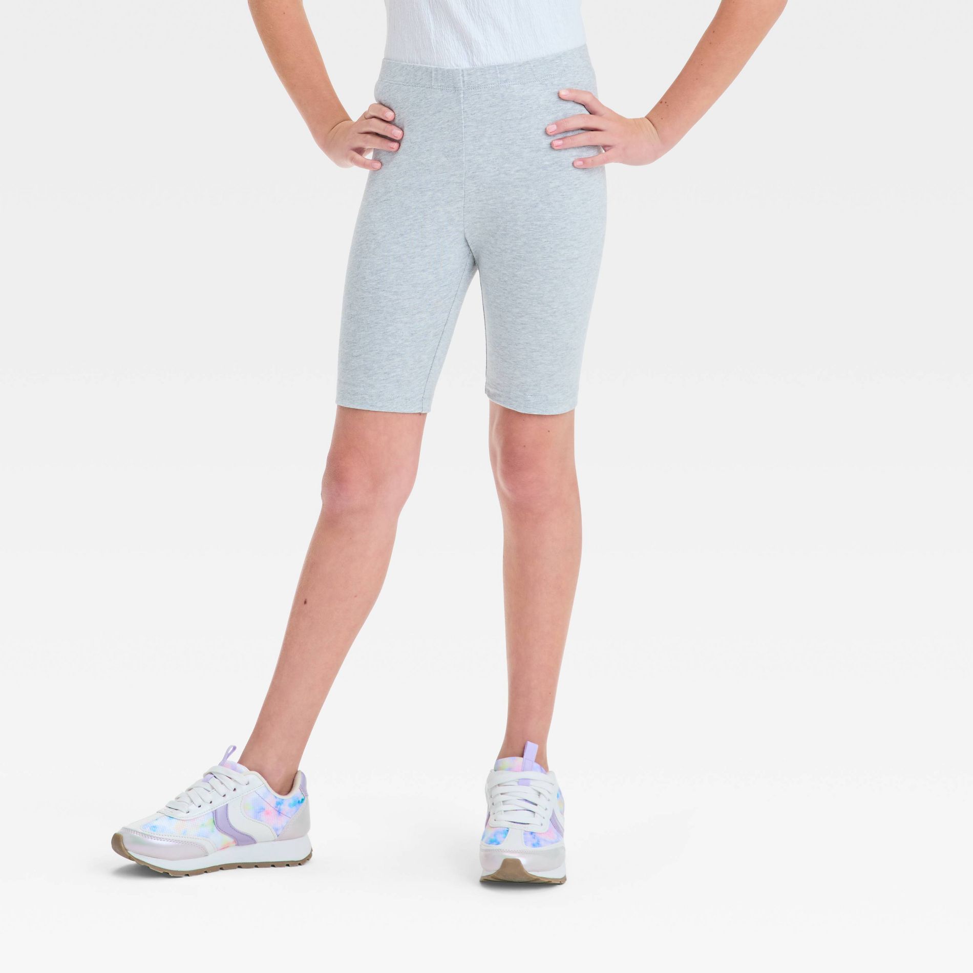 Girls' Bike Shorts - Cat & Jack™ Gray M: Cotton-Spandex Blend, Slim Fit, High Rise, Elastic Waist, 7" Inseam