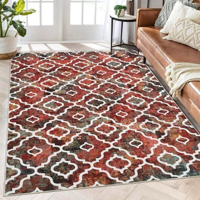 Machine Washable Vintage Floral Printed Area Rug Ultra Thin Non Slip Low Pile Stain Resistant Non Shedding Pet Friendly Floor Rug