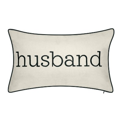 12"x20" Celebrations Husband Embroidered Lumbar Throw Pillow Oyster/Black - Edie@Home