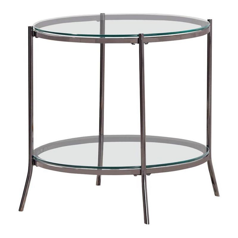 Laurie Round End Table with Glass Top and Shelf Black Nickel - Coaster, 1 of 5
