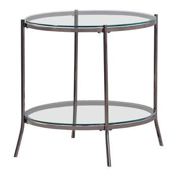 Laurie Round End Table with Glass Top and Shelf Black Nickel - Coaster