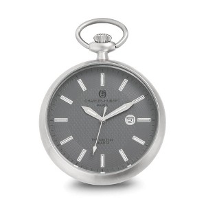 Black Bow Jewelry Charles Hubert Stainless Open Grey Face Tritium Quartz Pocket Watch - 1 of 4