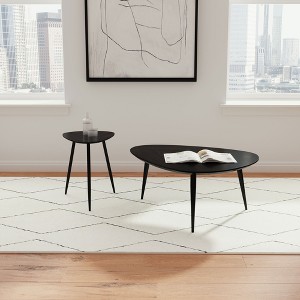 Wood Triangular 2-Piece Coffee and End Table Set with Splayed Iron Legs for Modern Living Room or Lounge Spaces - 1 of 4