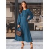 INSPIRE CHIC Women's Elegant Frilled Crewneck Midi Long Sleeve Pleated A-Line Flowy Dress with Pockets - 3 of 4