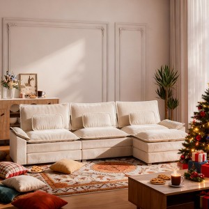 ALAUAM 116" L-Shaped Sectional Cloud Couches with Deep Seat & Movable Ottoman, Modern Comfort Upholstered Sofa for Living room, Bedroom & Apartment - 1 of 4