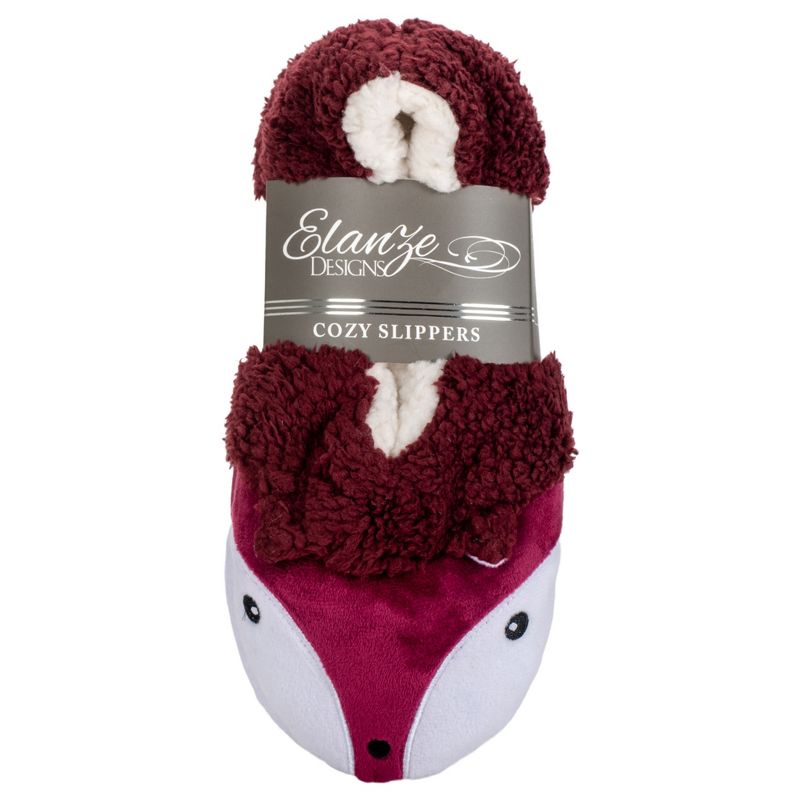 Elanze Designs Burgundy Fox Womens Animal Cozy Indoor Plush Lined Non Slip Fuzzy Soft Slipper - Medium, 3 of 6