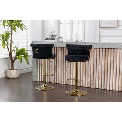 NicBex Swivel Bar Stools Set of 2,Adjustable Height Counter Stools 24"-32", Velvet Upholstered Barstools with Footrest,Stool Chair for Bar&Cafe