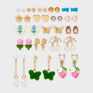 Strawberry and Cherry Earring Set 18pc - Wild Fable™: Hook and Eye, Post, Iron, Nickel-Free, Zinc Alloy - 1 of 3