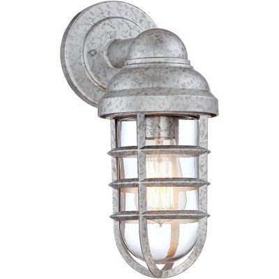 John Timberland Farmhouse Outdoor Wall Light Fixture Galvanized Steel 13 1/4" Caged Clear Glass for Barn House Porch Patio