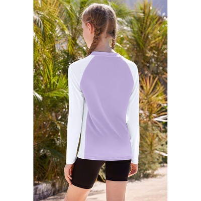 Charmo Rash Guard for Girls UPF 50+ UV Protection Swim Shirt Zip Up Long Sleeve Swim Top Athletic Shirts Purple/White 13-14 Years — фото 6