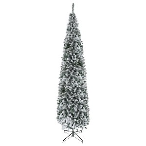 9ft Unlit Snow Flocked Slim Artificial Christmas Tree with 1014 Tips ...