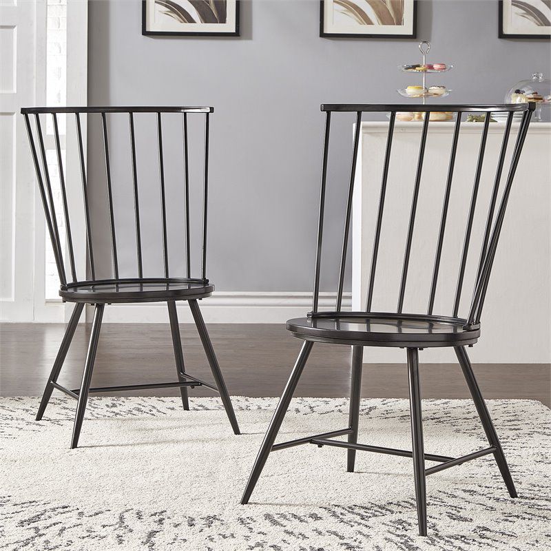 iNSPIRE Q 17" High Back Windsor Wood Dining Chair in Black (Set of 2), 2 of 5