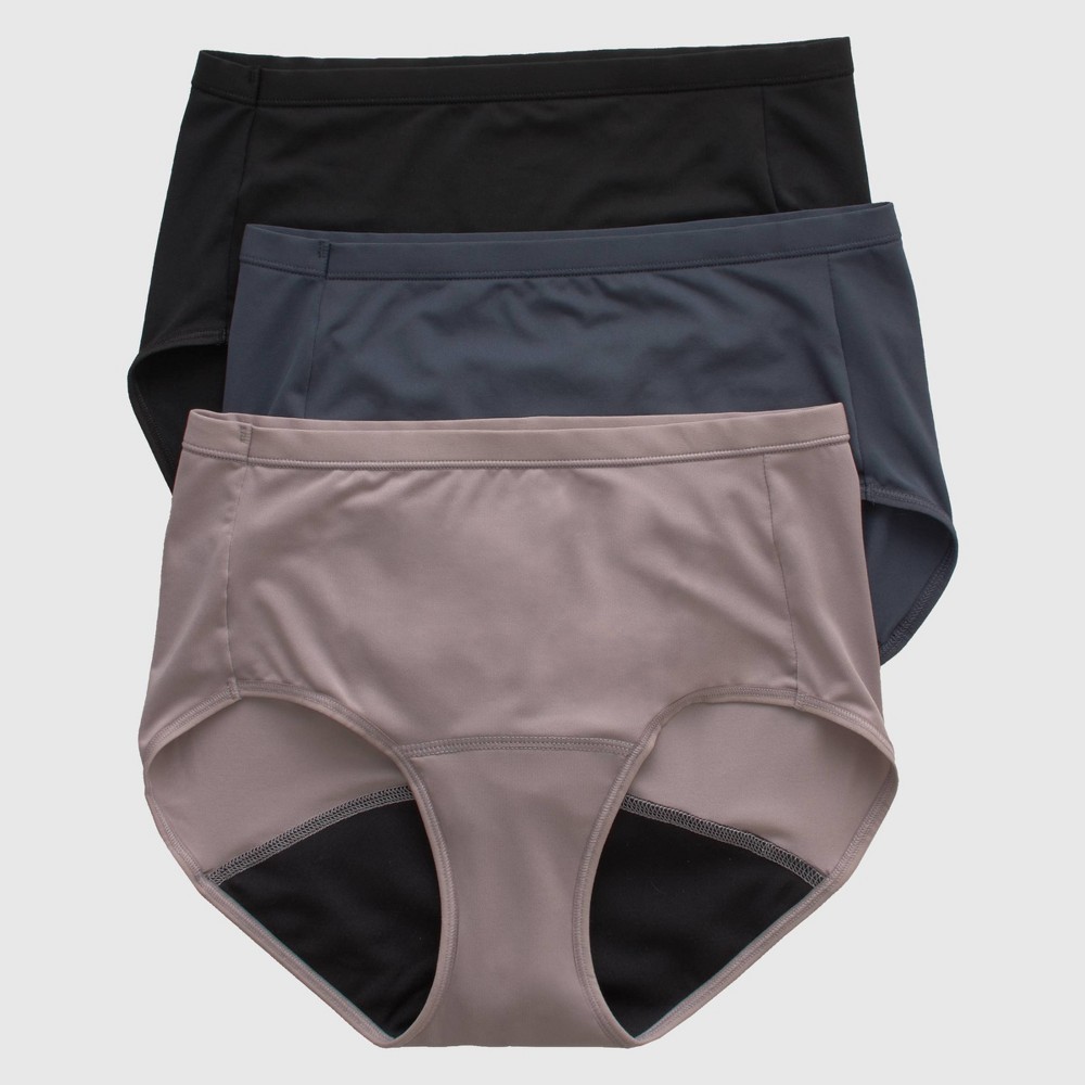 Hanes Women&#39;s 3pk Comfort Period and Postpartum Light Leak Protection Briefs - Beige/Gray/Black L