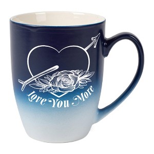 Elanze Designs Romantic Floral Valentines Coffee Cup Mug 12 Ounce Ceramic With Ombre Gradient Love You More Arrow Heart and Rose Navy Blue and White - 1 of 4