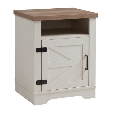 GlasFlength Utility Storage Cabinets Farmhouse Nightstand with Barn Door Storage Fashion Design for Bedroom Office, White, 18.78"*15.35"*24.02"