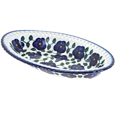 Blue Rose Polish Pottery Violets Small Oval Dish