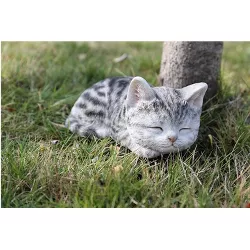 3" Polyresin Tabby Kitten Sleeping Outdoor Statue Gray - Hi-Line Gift