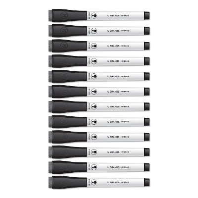 U Brands Medium Point Low-Odor Dry-Erase Markers with Erasers Black Dozen 2922U00-12