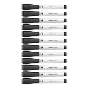 U Brands Medium Point Low-Odor Dry-Erase Markers with Erasers Black Dozen 2922U00-12 - 1 of 4