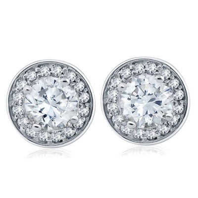 Pompeii3 1 cttw Halo Diamond Studs 14k White Gold