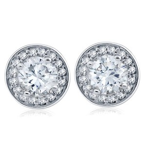 Pompeii3 1 cttw Halo Diamond Studs 14k White Gold - 1 of 4