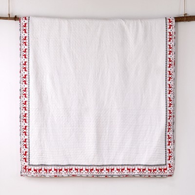 King Size White and Red Microfiber Reversible Holiday Quilt Set
