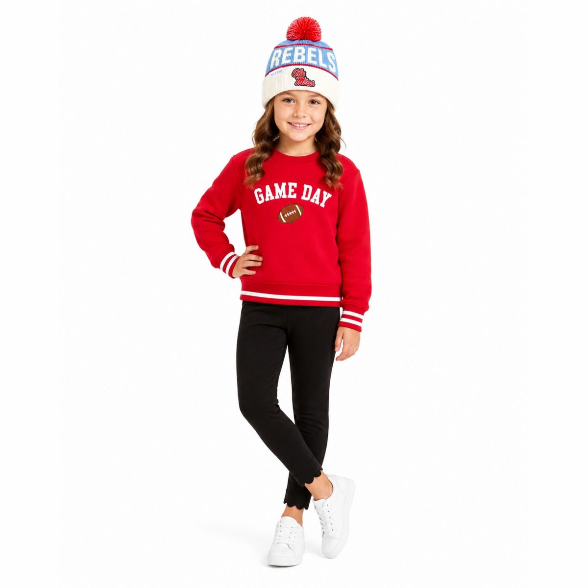 Bits & Bows Officially Licensed Ole Miss Rebels Bobble Hat, Red/Blue - thumbnail 4