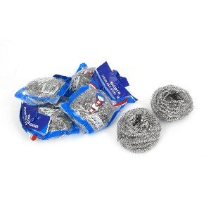 Unique Bargains Steel Wire Kitchen Cleaning Ball Scouring Pad Silver Gray 3" x 2" 6 Pcs - 1 of 3