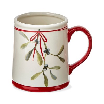 White Ceramic Holiday Mug with Mistletoe Design