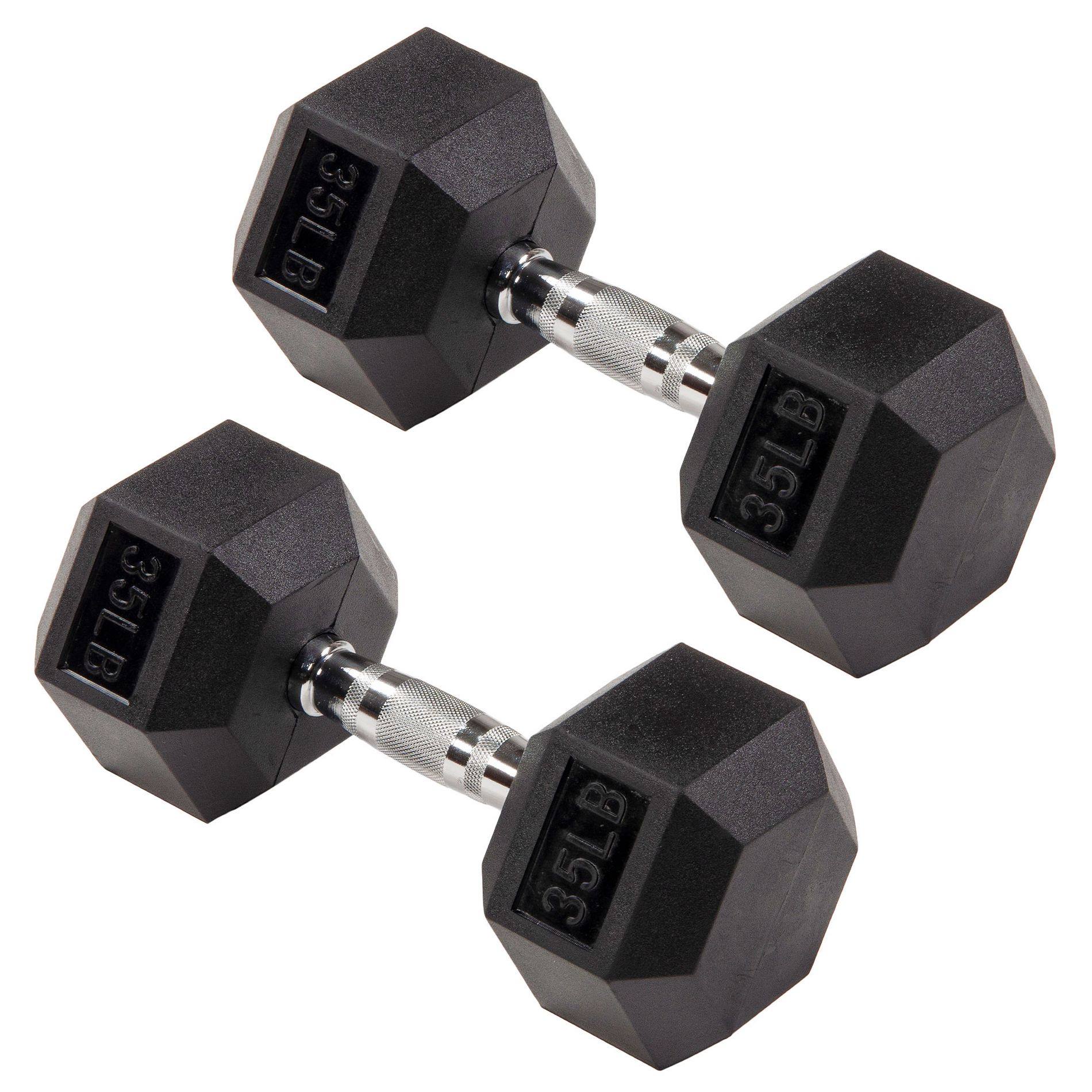 Signature Fitness Hex Dumbbells Non-Slip Free Weights Full Body Strength Training Home Gym Workout Equipment Set, 35 Pounds, Black