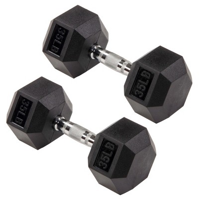 Haltères Hexagonales En Caoutchouc - Paire De 9kg (Noir, Poignée Chromée, Revêtement Caoutchouc)