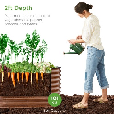 Wood Grain Oval Steel Raised Garden Bed Planter Box