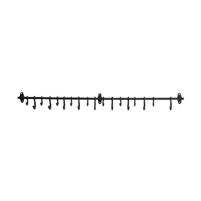 Black Forged Metal Wall Rod with 18 Hooks