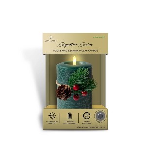LumiPur Signature Christmas Collection Flickering Flameless LED Wax Pillar Candle Evergreen - 1 of 4